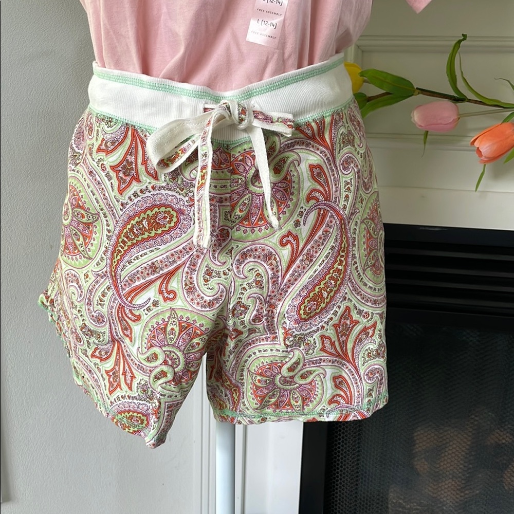 Sundance Paisley Print Drawstring Pajama Shorts - Pink & Green